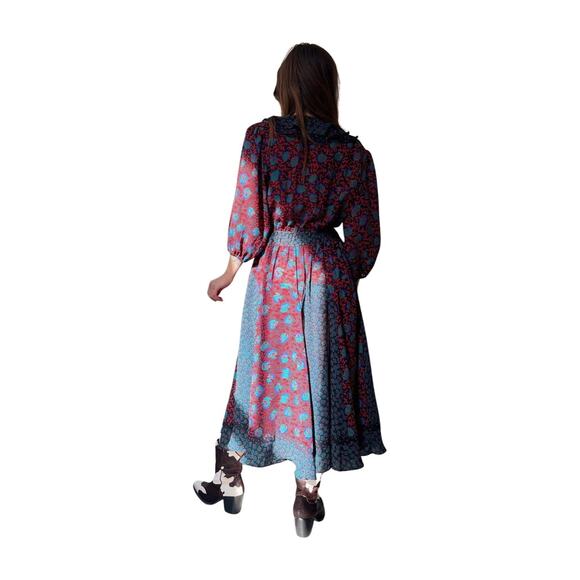 Vintage Western Boho Patchwork Ruffle Midi Dress 8 Gypsy Festival Free Spirit - Picture 8 of 14